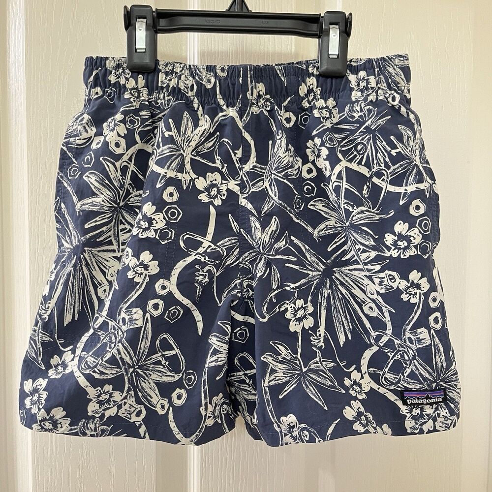 Patagonia Boys Baggies Swim Shorts Dirt Bags Stone Blue Lined Pockets 4.5"